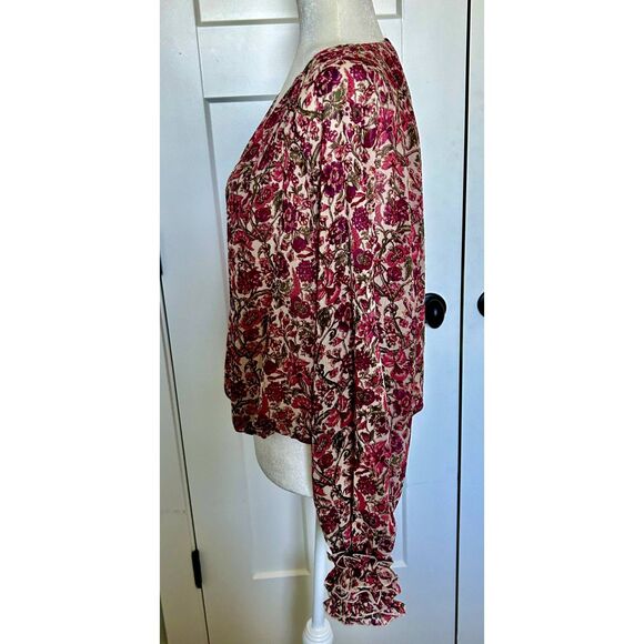 NWOT Express Blouse Elastic Waist Floral Fully Lined Gathered Sleeves Size M - Picture 4 of 7